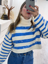 Cargar imagen en el visor de la galería, FILOMENA - Sueter beige con azul rayas