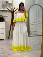 Cargar imagen en el visor de la galería, EVELIA - Maxi vestido plisado blanco con amarillo
