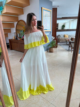 Cargar imagen en el visor de la galería, JAZMIN - Maxi vestido blanco con amarillo