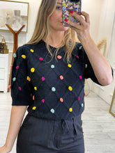Cargar imagen en el visor de la galería, LUNA - Blusa negra pompones