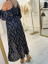 Cargar imagen en el visor de la galería, CHEPINA - Maxi vestido azul petroleo estampado