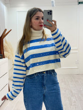 Cargar imagen en el visor de la galería, FILOMENA - Sueter beige con azul rayas