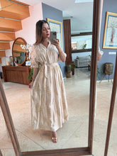 Cargar imagen en el visor de la galería, ROSETTA - Maxi vestido beige hojas