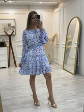 Cargar imagen en el visor de la galería, PHOEBE - Vestido corto estampado azul