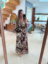 Cargar imagen en el visor de la galería, TROYA - Maxi vestido café estampado