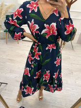 Cargar imagen en el visor de la galería, AVELINE - Maxi vestido azul marino floral