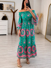 Cargar imagen en el visor de la galería, TEODOMIRA - Maxi vestido verde estampado