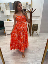 Cargar imagen en el visor de la galería, BRIGITTE - Maxi vestido naranja estampado