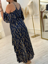 Cargar imagen en el visor de la galería, CHEPINA - Maxi vestido azul petroleo estampado