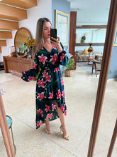 Cargar imagen en el visor de la galería, LARISSA - Maxi vestido azul petroleo estampado floral