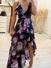 Cargar imagen en el visor de la galería, JOLIE - Maxi vestido negro estampado