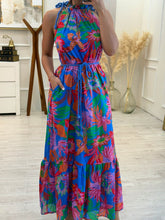 Cargar imagen en el visor de la galería, ELINA - Maxi vestido azul estampado multicolor