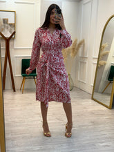 Cargar imagen en el visor de la galería, ANTEA - Vestido midi rojo estampado