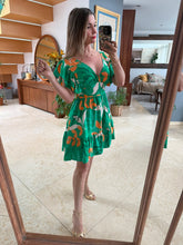 Cargar imagen en el visor de la galería, ISIDORA - Vestido corto verde estampado hojas