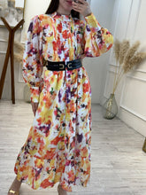 Cargar imagen en el visor de la galería, NEMERTES – Maxi vestido camisero floral acuarela manga larga