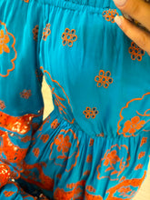Cargar imagen en el visor de la galería, PAULA - Maxi vestido azul con naranja