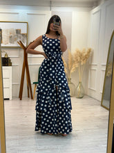 Cargar imagen en el visor de la galería, BETHANY - Maxi vestido azul marino polka dots