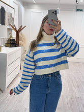 Cargar imagen en el visor de la galería, FILOMENA - Sueter beige con azul rayas