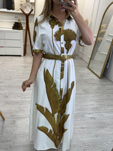 Cargar imagen en el visor de la galería, BRITNEY - Maxi vestido blanco estampado plantas