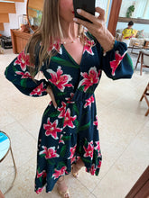 Cargar imagen en el visor de la galería, LARISSA - Maxi vestido azul petroleo estampado floral
